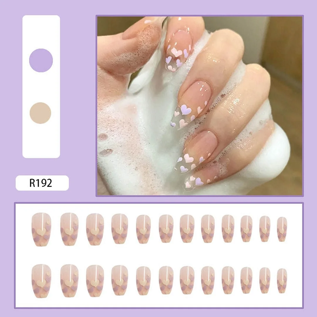 24Pcs French False Nails with Butterfly Rhinestone Designs Long Coffin Artificial Fake Nails Press on Nails With Glue Manicure 0917-Nail Inspo