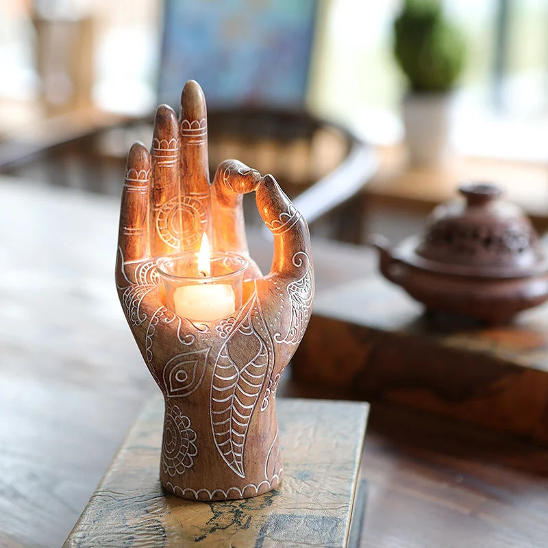 Tea Light Candle Holders Meditation Decor Buddha Hand Candle Holder Zen Spiritual Sculpture