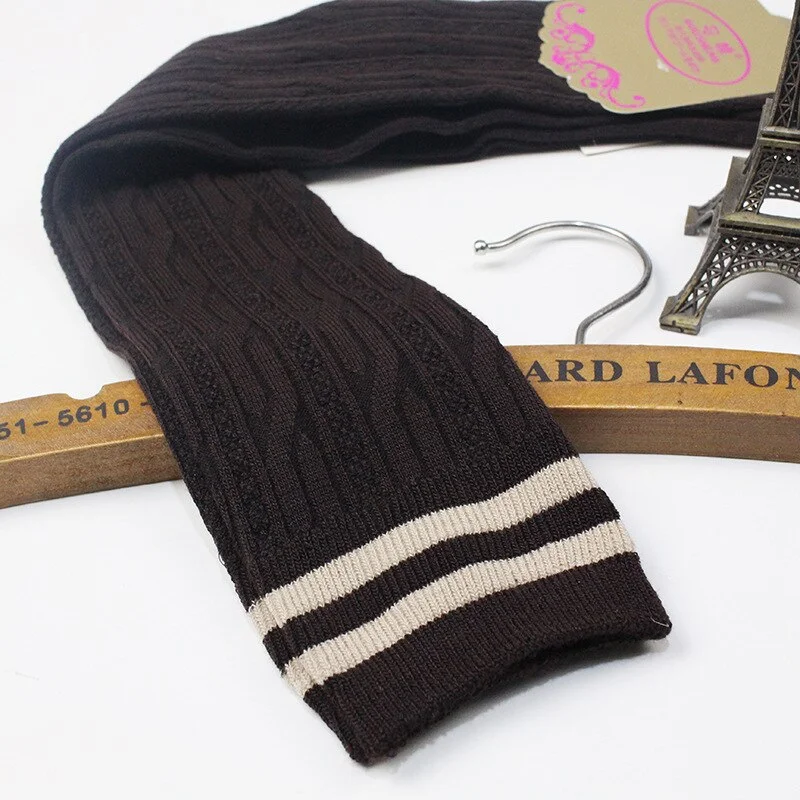 Stockings Women Striped Knitted Warm Winter Elasticity Kawaii Japanese Style Thigh High Womens Stocking All-match Simple daily