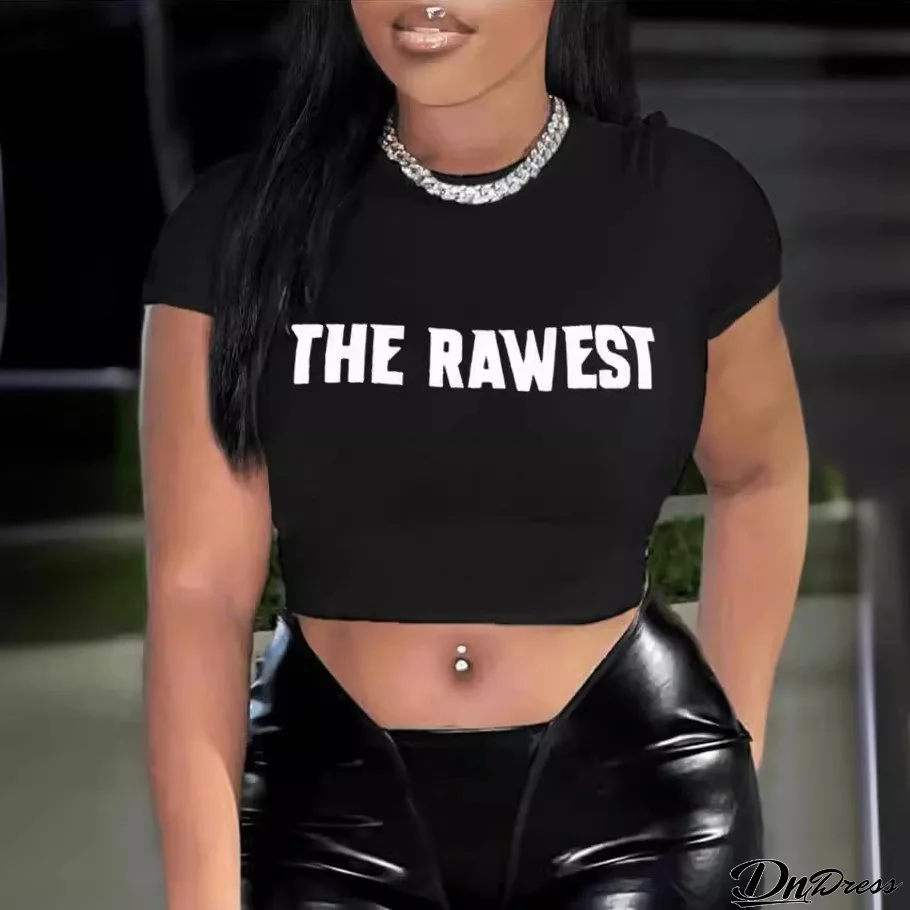 Women's Letter Print Short Sleeve Crop T-Shirt