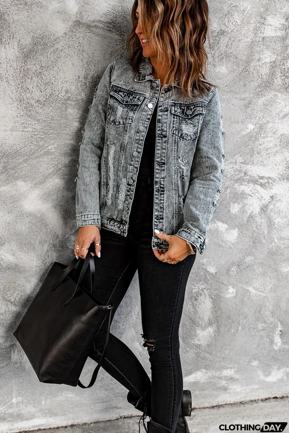 Gray Distressed Jean Jacket