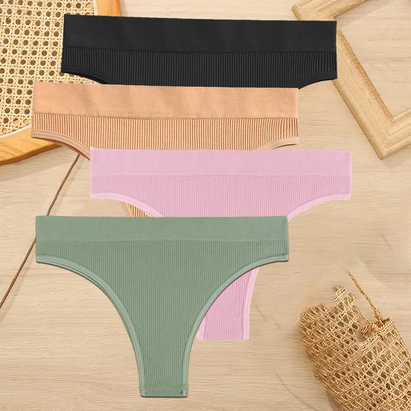 FINETOO 4PCS/Set Women Seamless Pantys Girls Thongs High Waisted Soft Woman Briefs 10 Solid Colors S-XL Sexy Underpant For Women