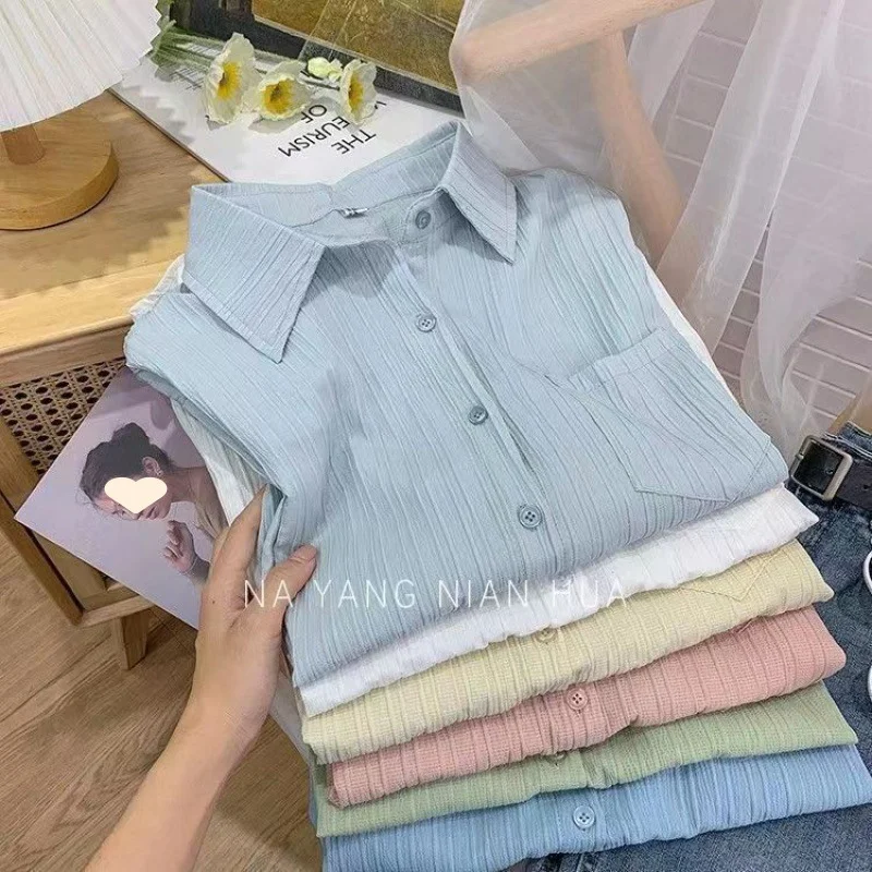 Uveng Uveng Chic Texture Folds Loose Long-Sleeved Shirt Women Spring Fresh Design Sense Inside And Outside Wear On