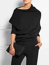 Cool Black Plain Boat Neck Sweater