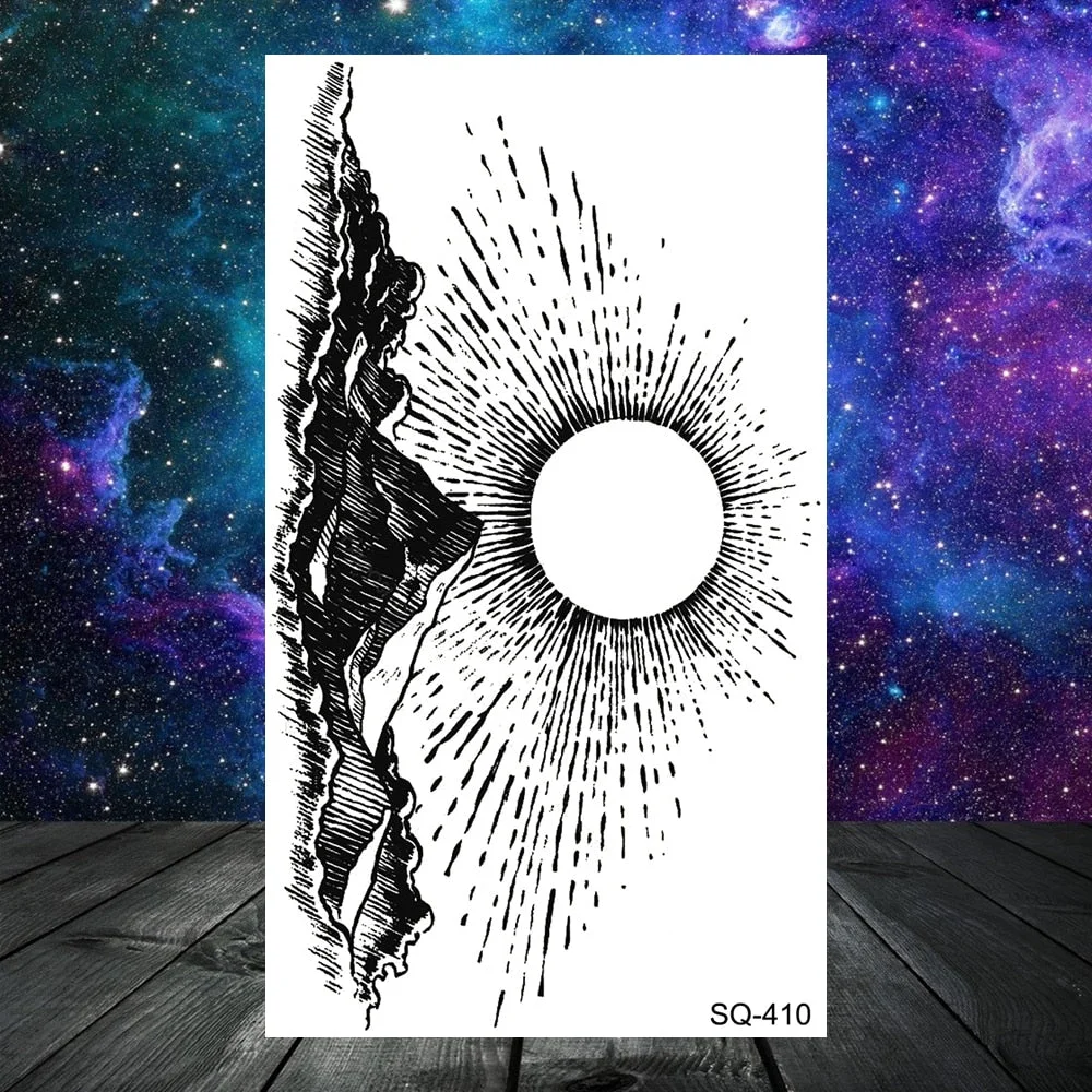 3D Geometry Mountain Sea Temporary Tattoos For Women Adult Men Kids Girl Sun Forest Eyes Fake Tattoo Neck Arm Hands Small Tatoos