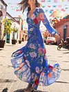 Floral Printed Bandage Long Sleeves Maxi Dresses