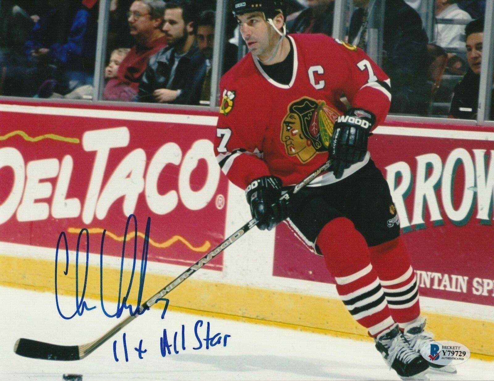 CHRIS CHELIOS Signed Chicago BLACKHAWKS 8X10 Photo Poster painting w/ Beckett COA & Inscription