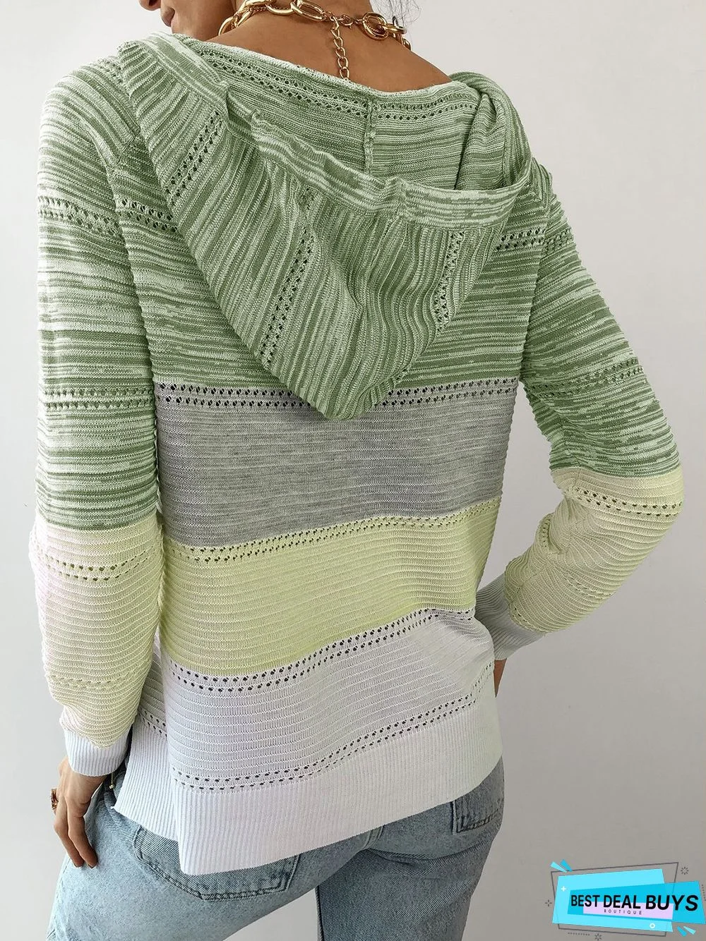 Basic Hoodie Color-Block Long Sleeve Sweater