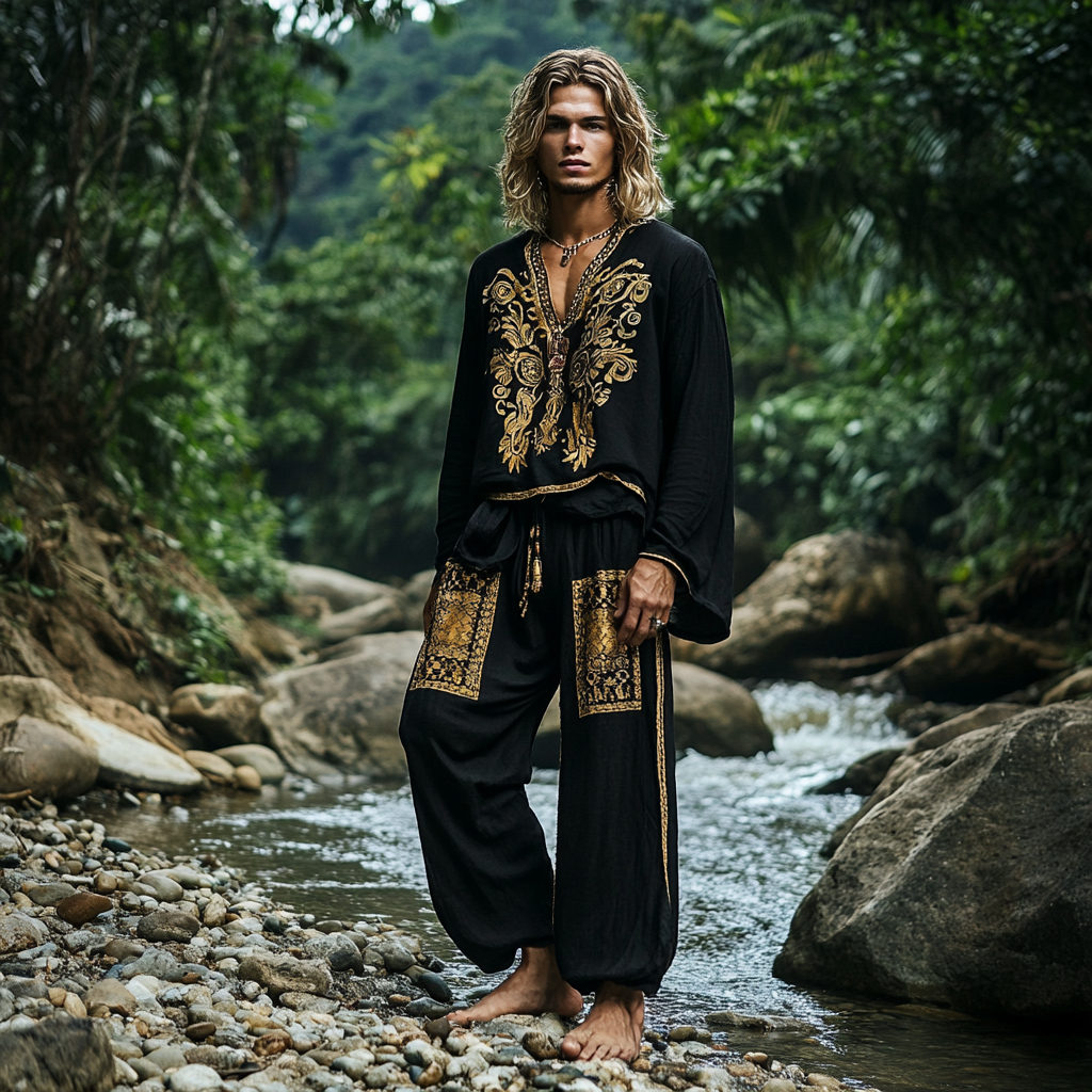 Men's Bohemian Holiday Style Vintage Ethnic Totem Printed Cotton And Linen Casual Tops-inspireuse