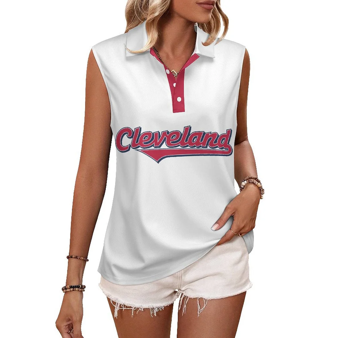 V-neck Sleeveless Casual POLO Shirt Tank Top for Women Printed with Pattern,Navy,Red,White