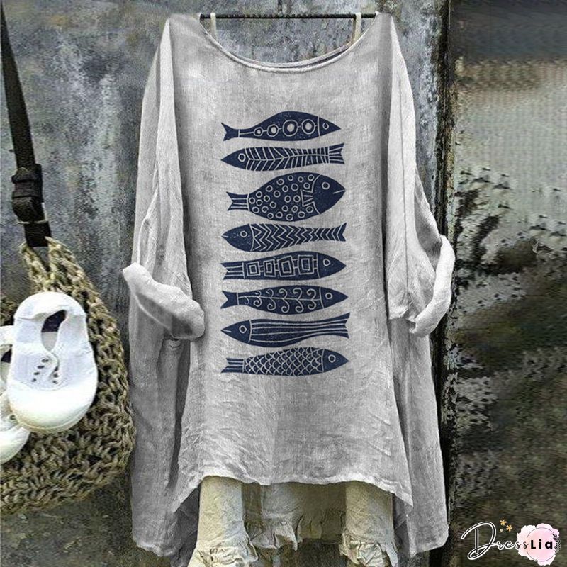 Summer Printed Cotton And Linen Two-piece Blouse