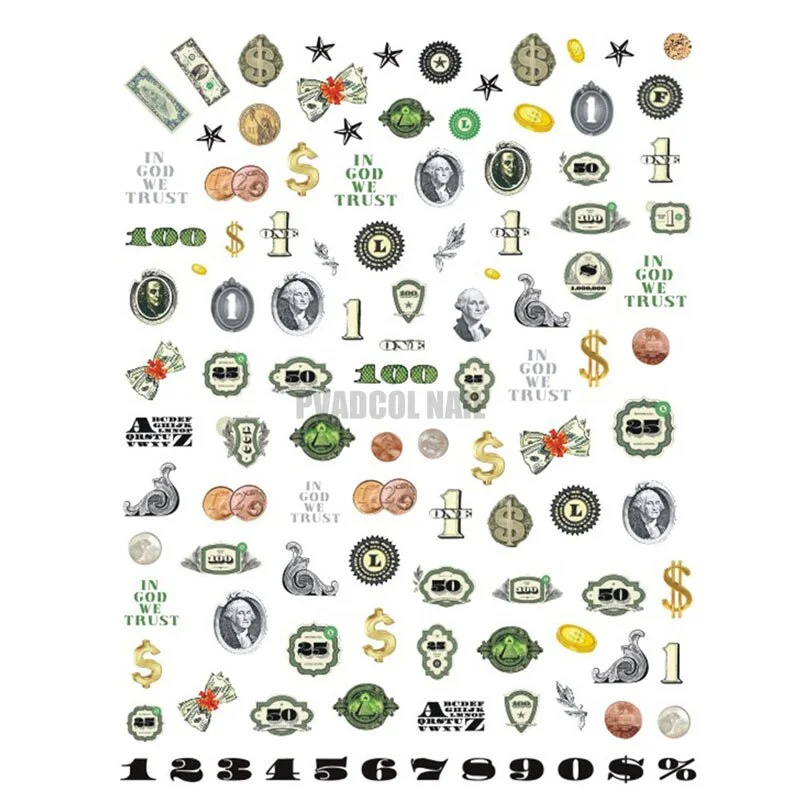 Money Dollar Sign Nail Art Stickers Decal Self Adhesive 3D Manicure Tips Decals Decoration Tool-Nail Inspo