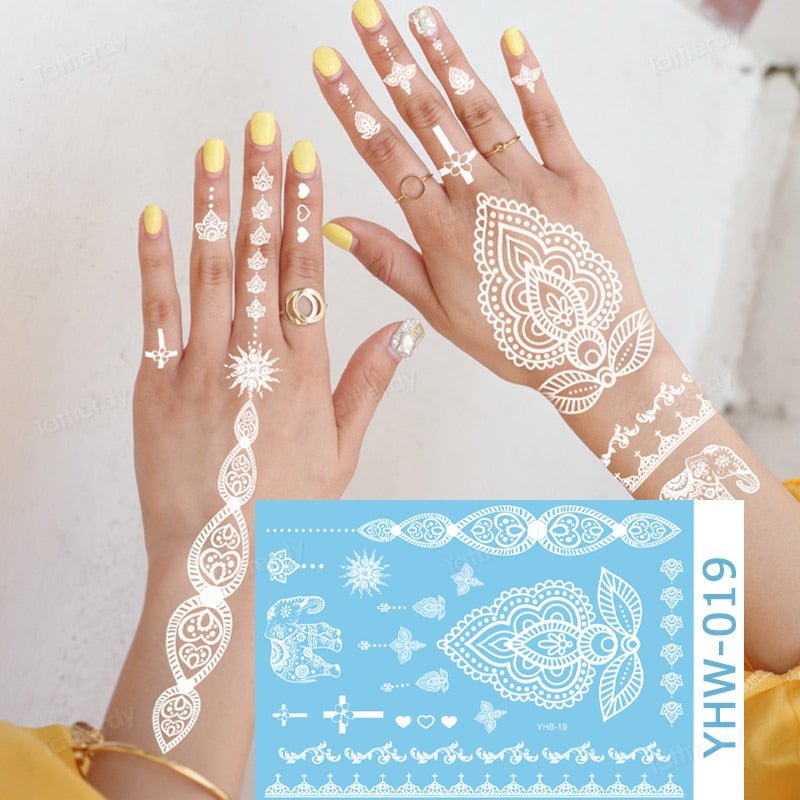 Sexy Mandala Henna Tattoo White Lace Jewelry Indian Hand Temporary Tattoo Sticker Body Art Waterproof Tatoo For Bride Wedding