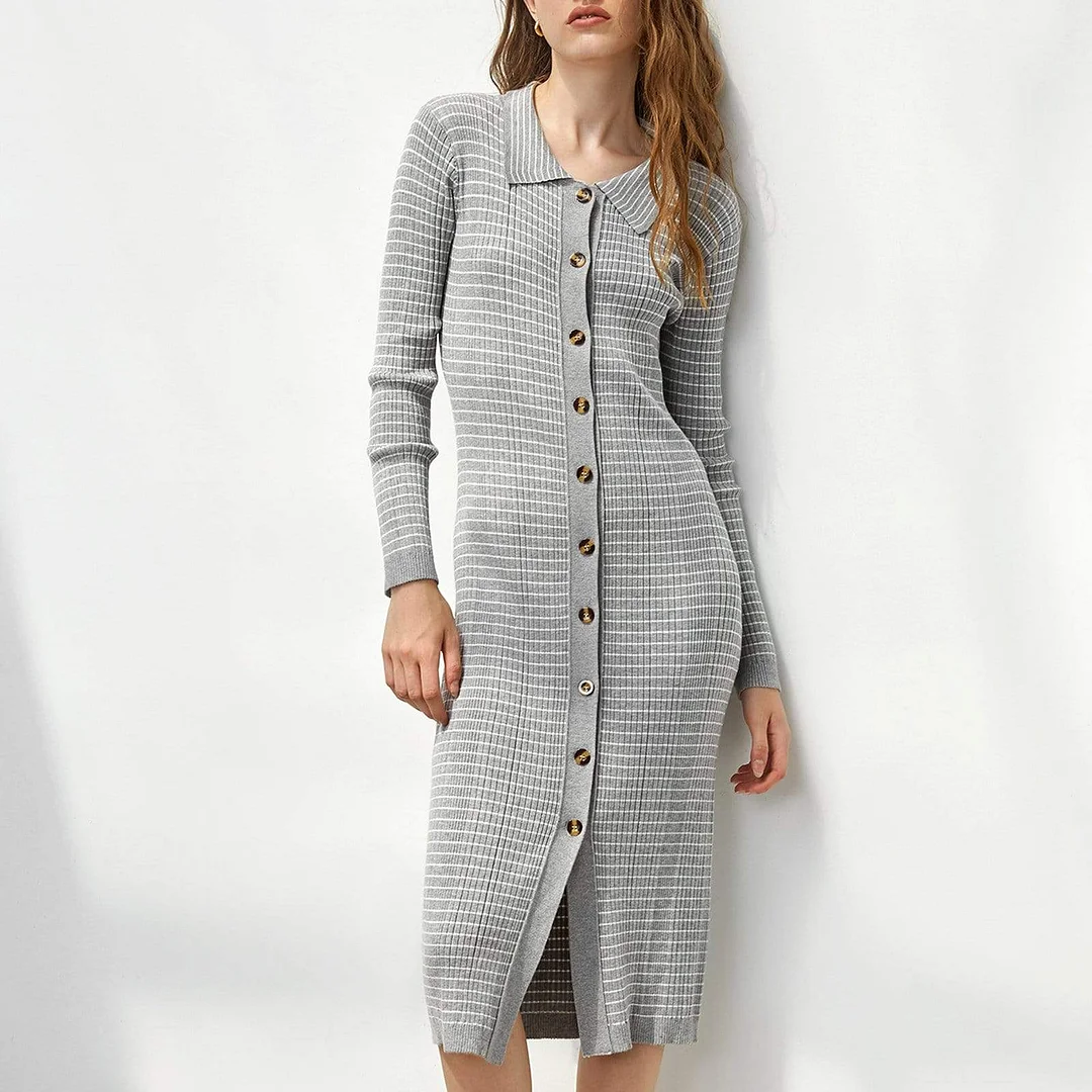 Beverly Grey Button Sweater Dress