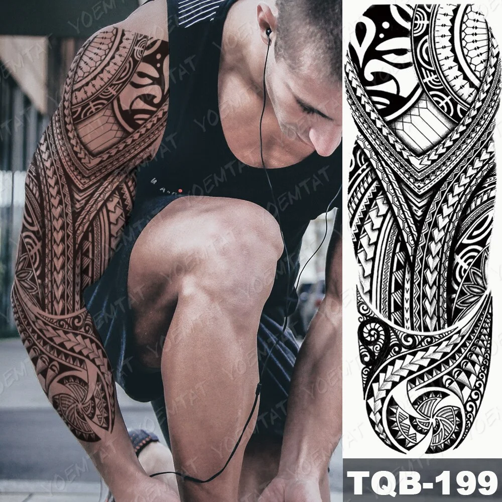 Sdrawing Arm Waterproof Traditional Temporary Tattoo Stickers Women Men Black Line Flowers Koi Crane Thigh Body Art Fake Tattoos
