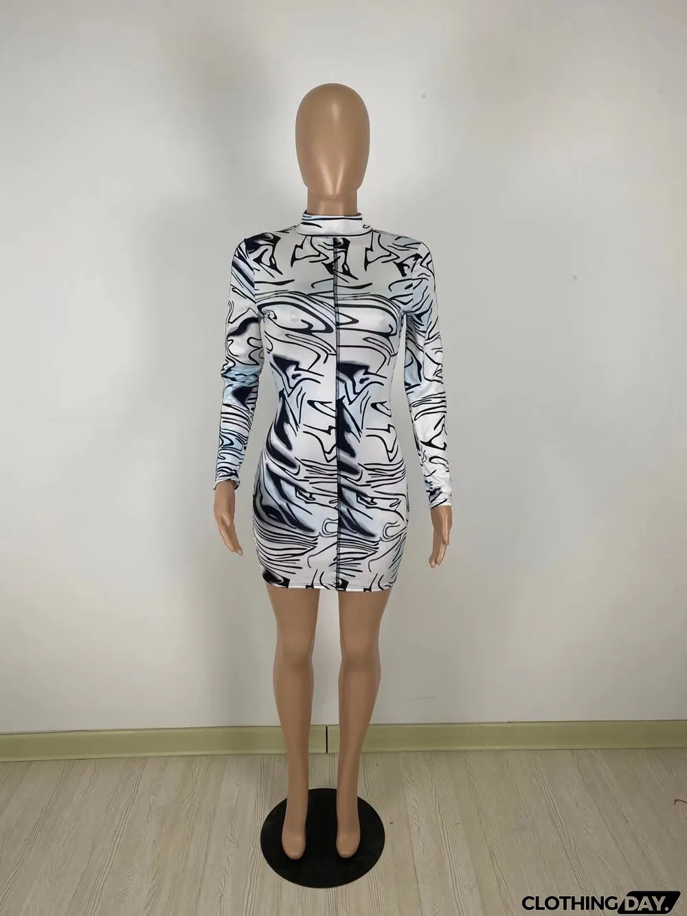 Sexy Printed Long Sleeve Slim Mini Dress