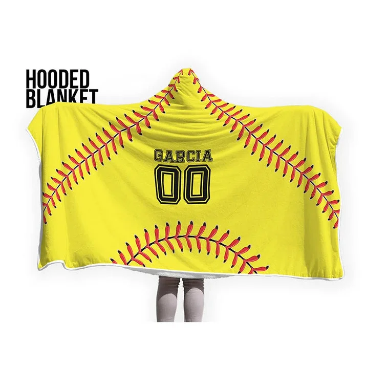 Personalized softball hooded blanket