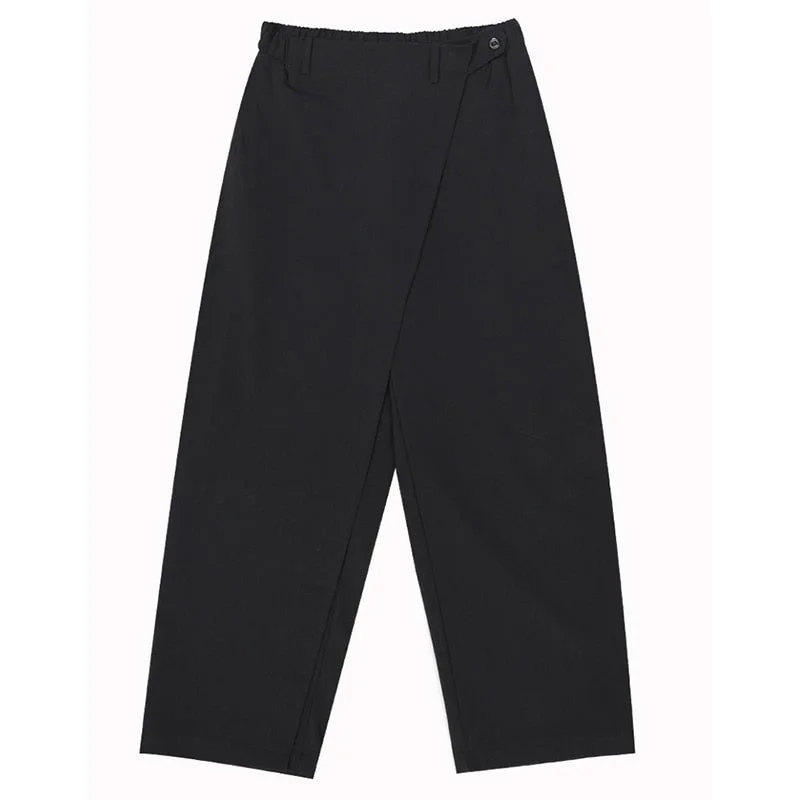 [EAM] High Elastic Waist Black Brief Pleated Long Trousers New Loose Fit Pants Women Fashion Tide Spring Autumn 2021 1S430