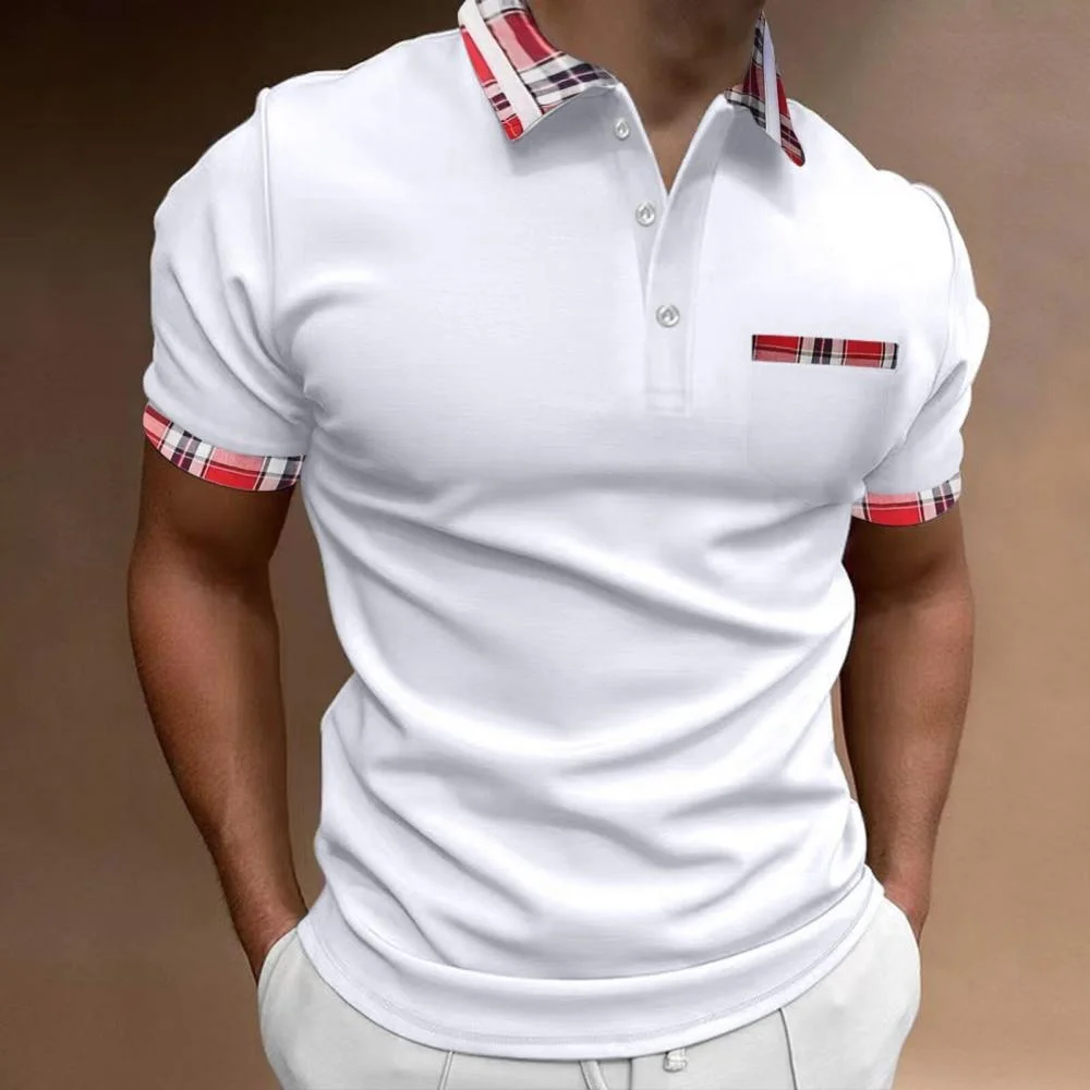 Meladen™ Kurzärmliges Poloshirt für Herren mit Karomuster und Farbblockmuster