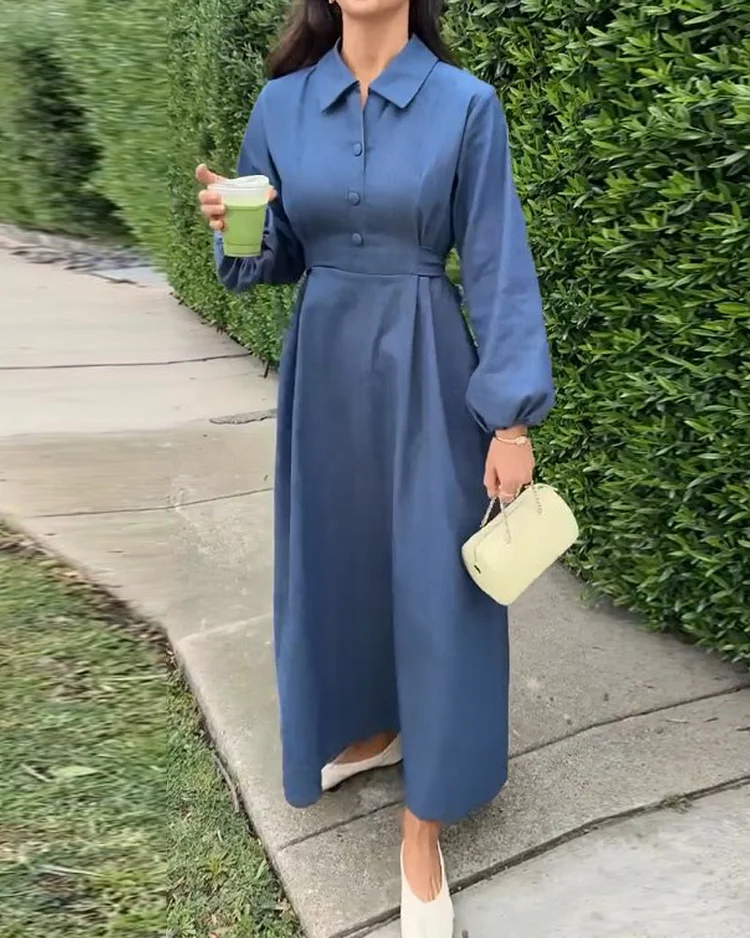 Lapel long sleeve waist dress