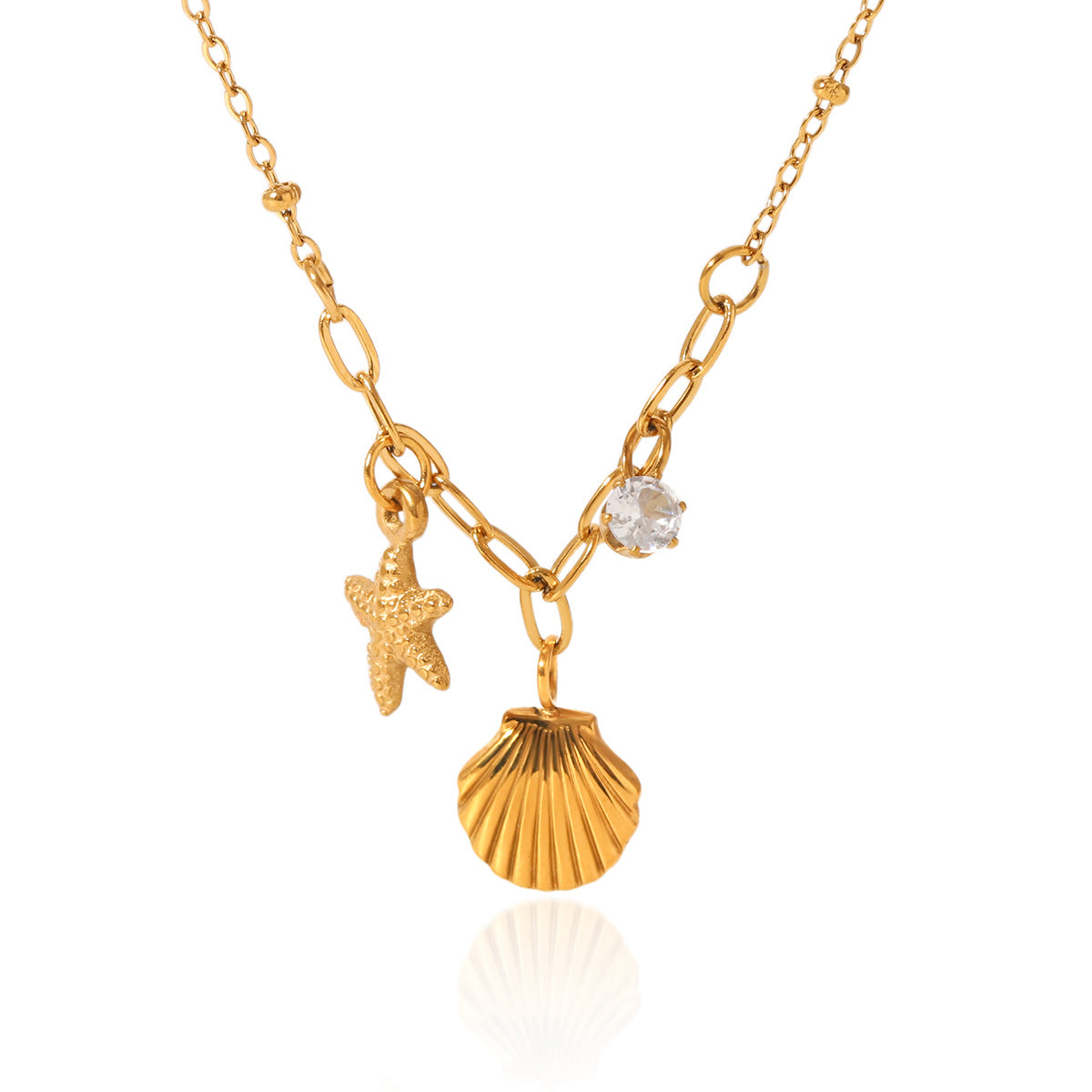 Stainless Steel Starfish Shell Zircon Pendant Necklace Niche Design Ocean Style Titanium Steel Clavicle Chain