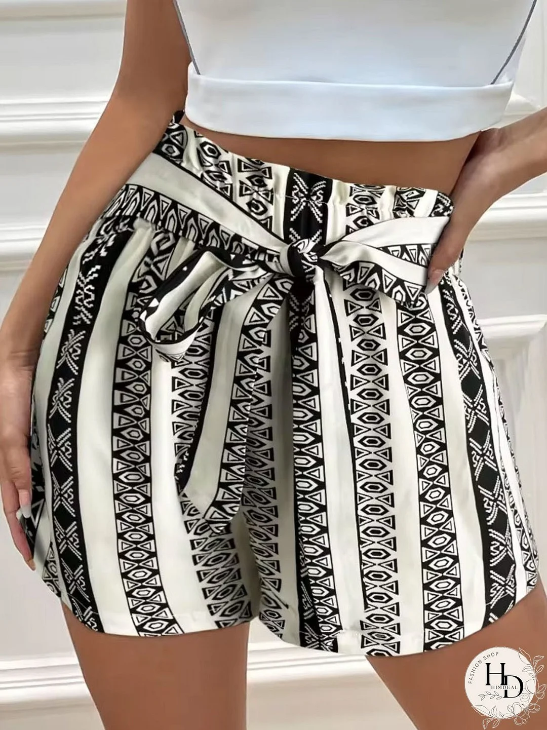 Tied Geometric Shorts
