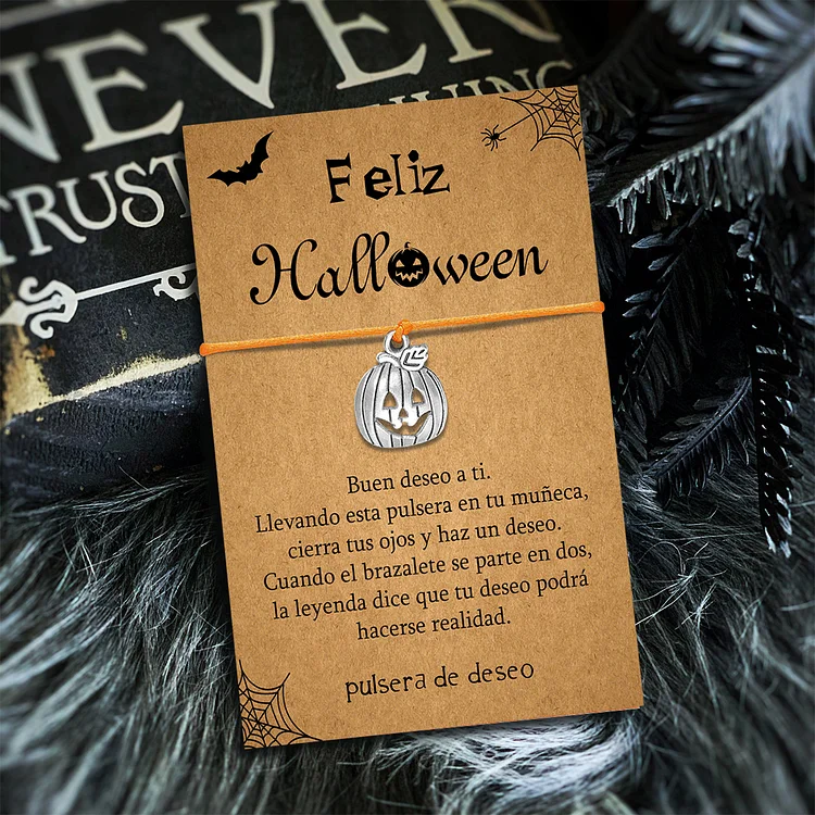 Pulsera de deseos-Unidad de pulsera y tarjeta de calabaza🎃 ¡Feliz Halloween!