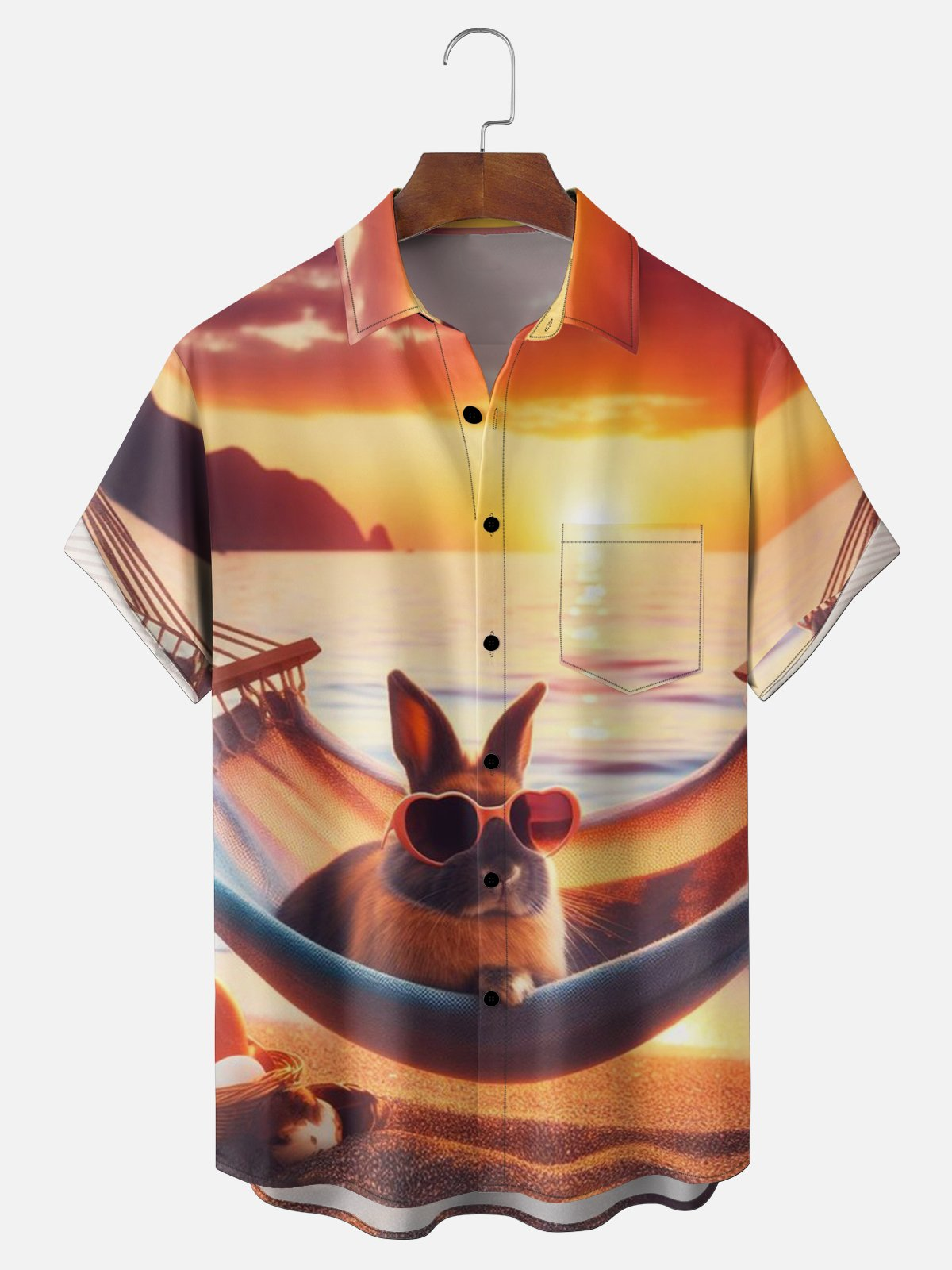 Moisture-wicking Easter Bunny Holiday Hawaiian Shirt with Chest Pocket PLUSCLOTHESMAN