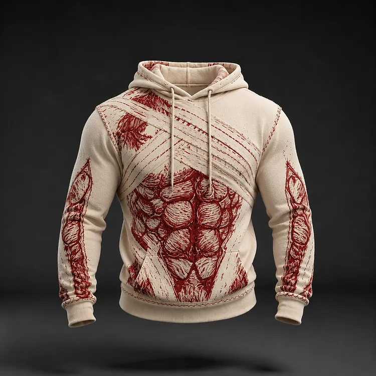 Men's Halloween Human Muscle Bandage Print Hoodie