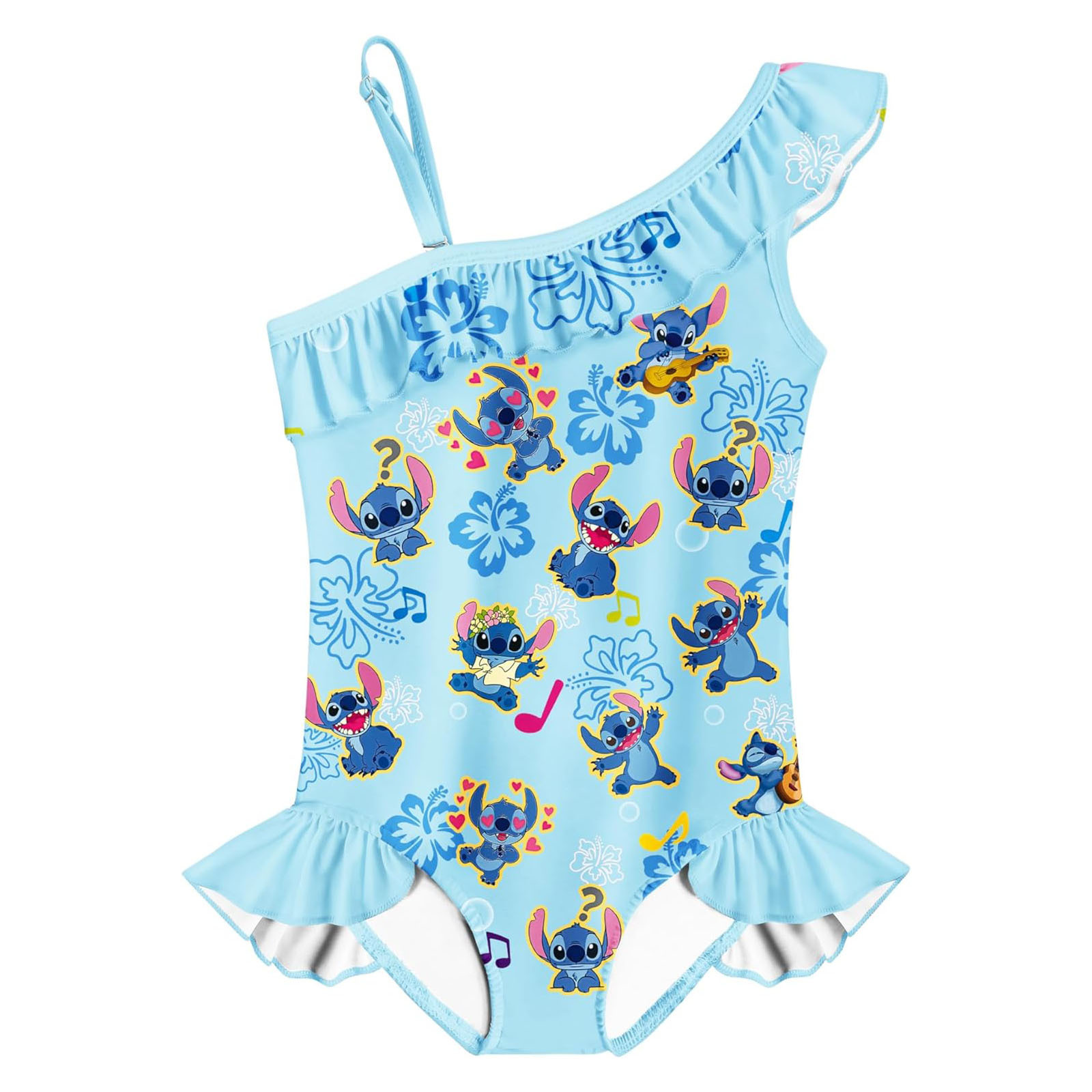 Stitch Themed Girls' One-Piece Swimsuit and Cap Set - Adorable Ocean Fun -Mayoulove