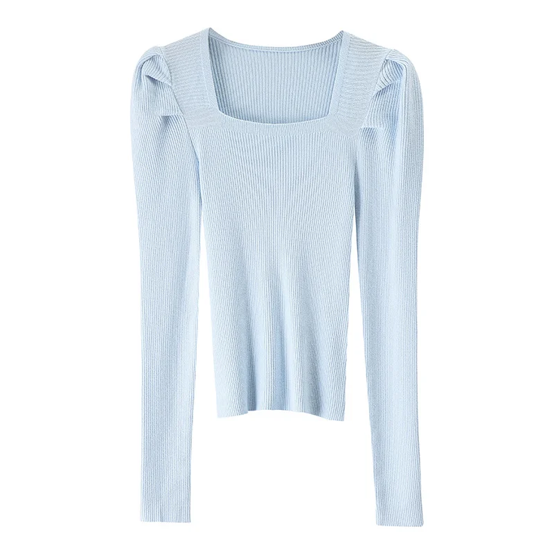 Brownm Brownm Collar Bottom Shirt Women's 2023 Autumn Winter New Knitting Low Coltleneck Sweater Short Black Bubble Sleeve Jacket Tide