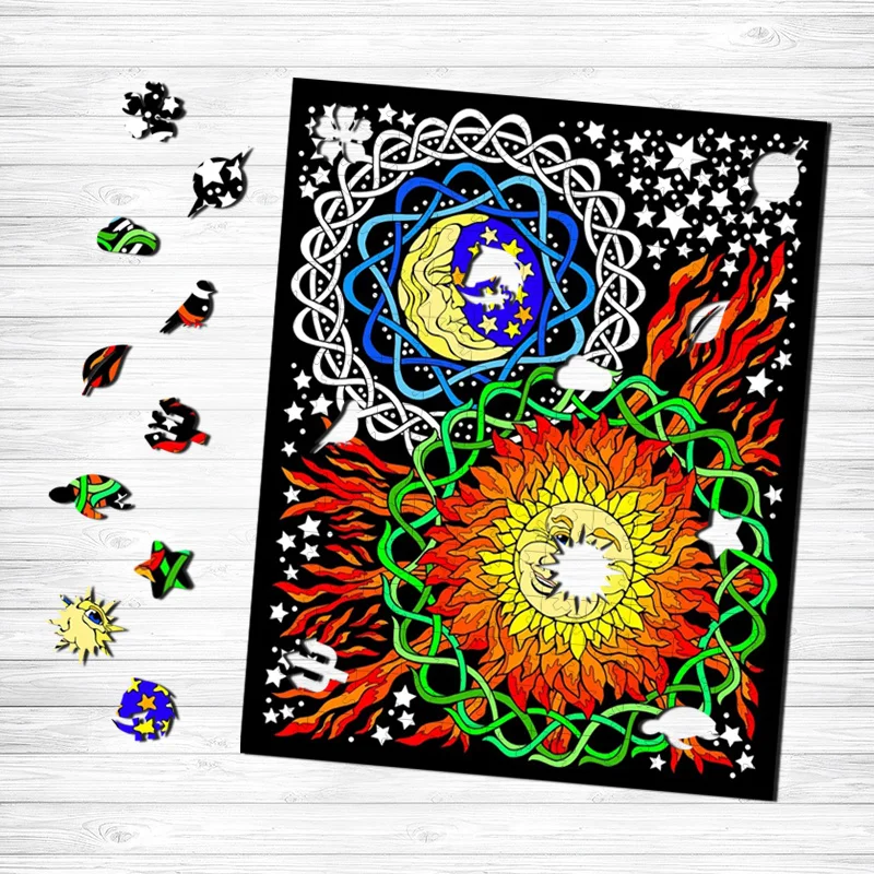 Jeffpuzzle™-JEFFPUZZLE™ Sun and Moon Wooden Puzzle