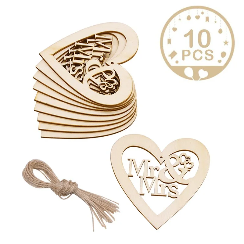 Wood Weddings Embellishment Laser Cut Love Heart Hanging Ornament Wooden Ring Box Mr Mrs Rustic Wedding Decoration