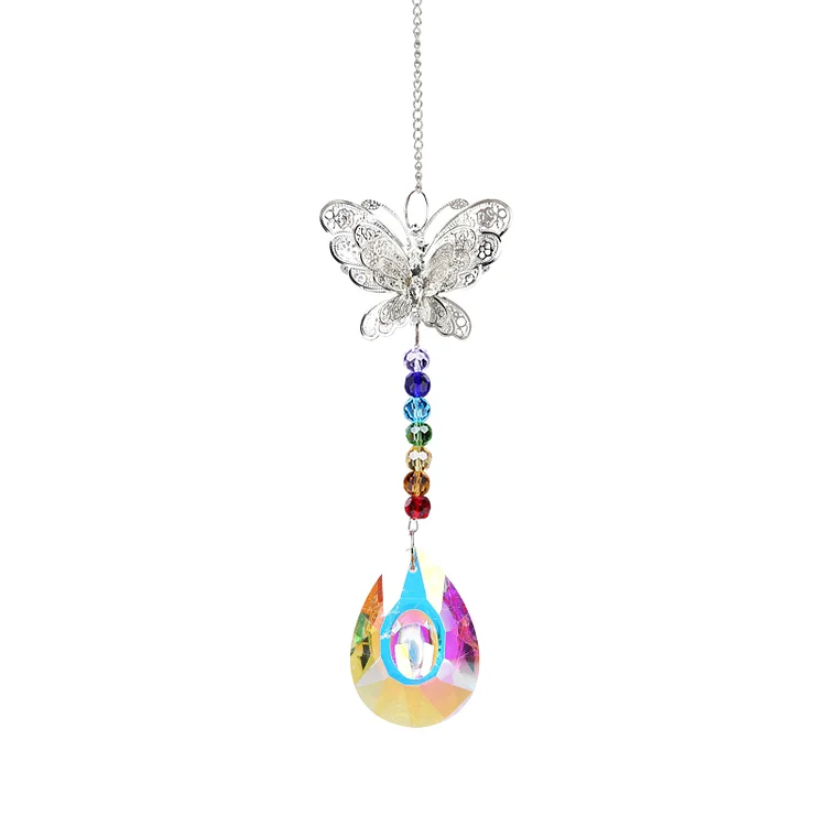Crystal Ornaments - Butterfly Crystal Beads Chain Window Hanging Pendant gbfke