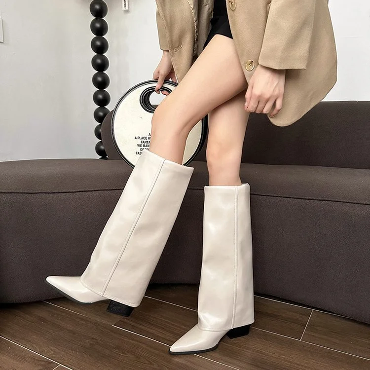 Yyvonne 2025 New Sharp Head Thick And Long Trouser Boots Children Net Red Fashion High Boots High Boots High Fashion Boots