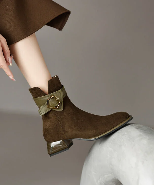 Classy Green Boots Chunky Suede Fitted Splicing Zippered
