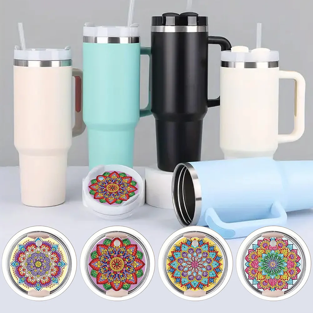 8pcs Mandala DIY Diamond Art Cup Lid Accessories Bling Tumbler Lid Plate