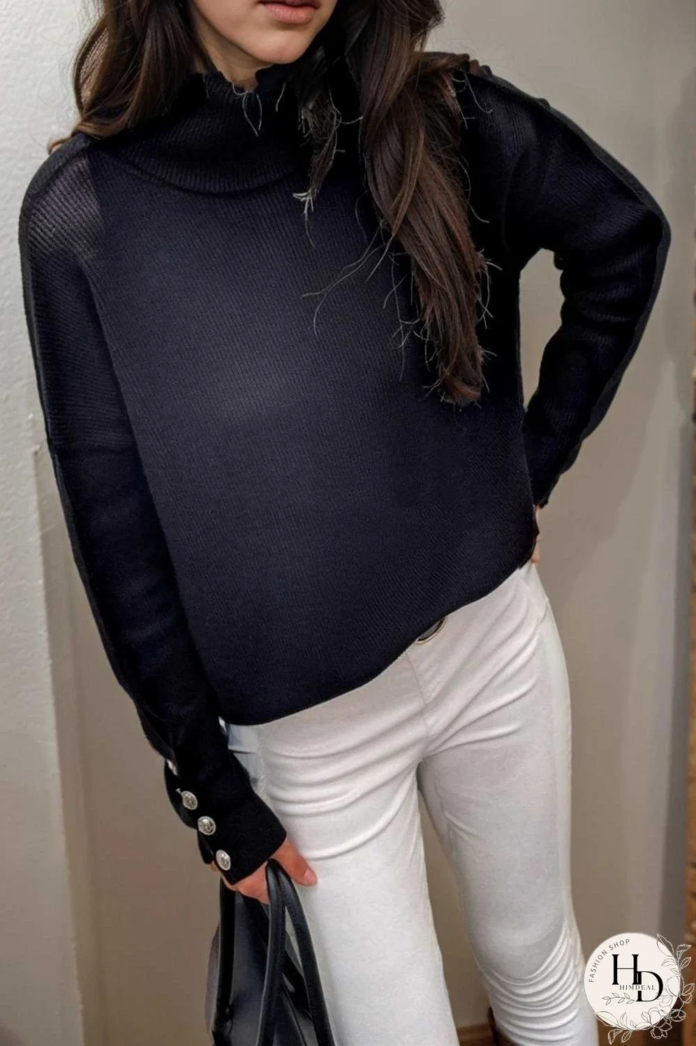 turtleneck solid long sleeve knitted sweater