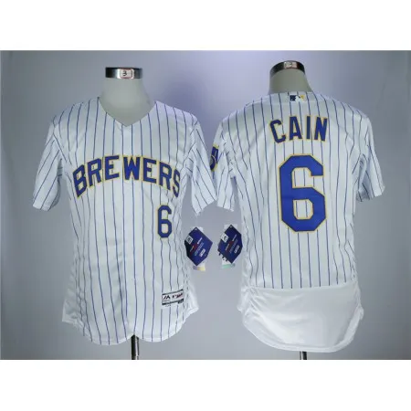 Men's Milwaukee Brewers #6 Lorenzo Cain White Flexbase Stitched MLB Jersey