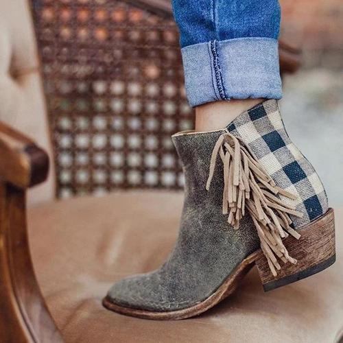 Chunky Heel  Leather All Season Tassel Boots