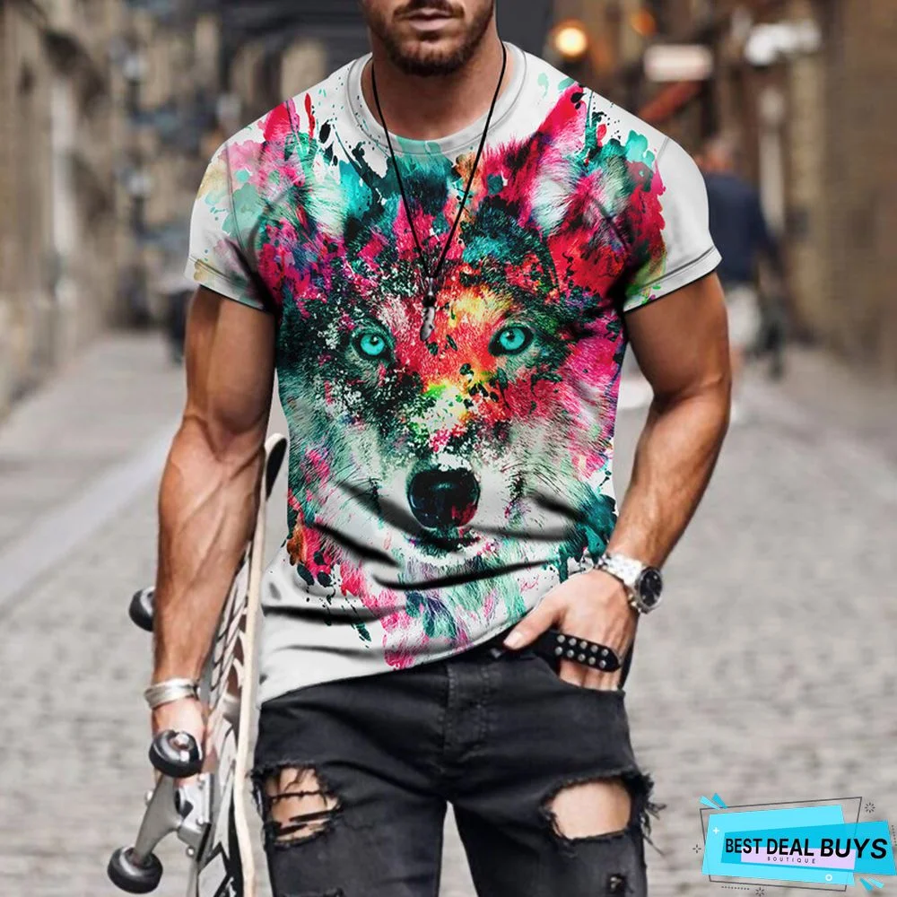 Men's Fashion Animal Series Printed Round Neck Short Sleeve T-Shirt