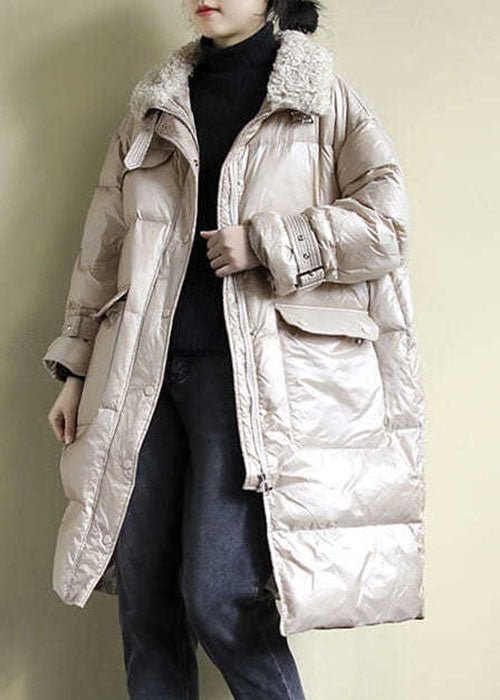 French Khaki Zip Up Fine Cotton Filled thick Coats Winter CK1956- Fabulory