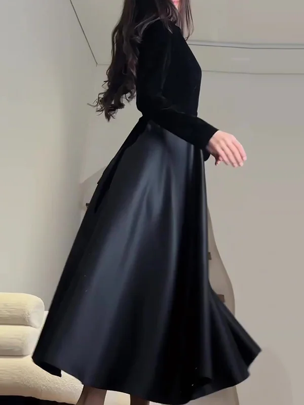 Mock Neck Split Thigh Flowy A-line Dress