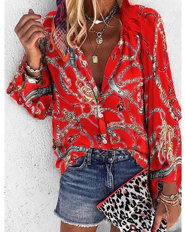 2019 Autumn and Winter New Printing Stand Collar Long-sleeved Casual Blouse - Chicaggo