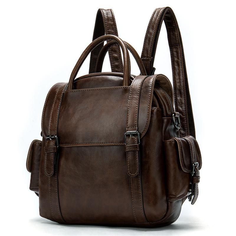 Men's Leather Backpack Retro Multifunctional Handbag