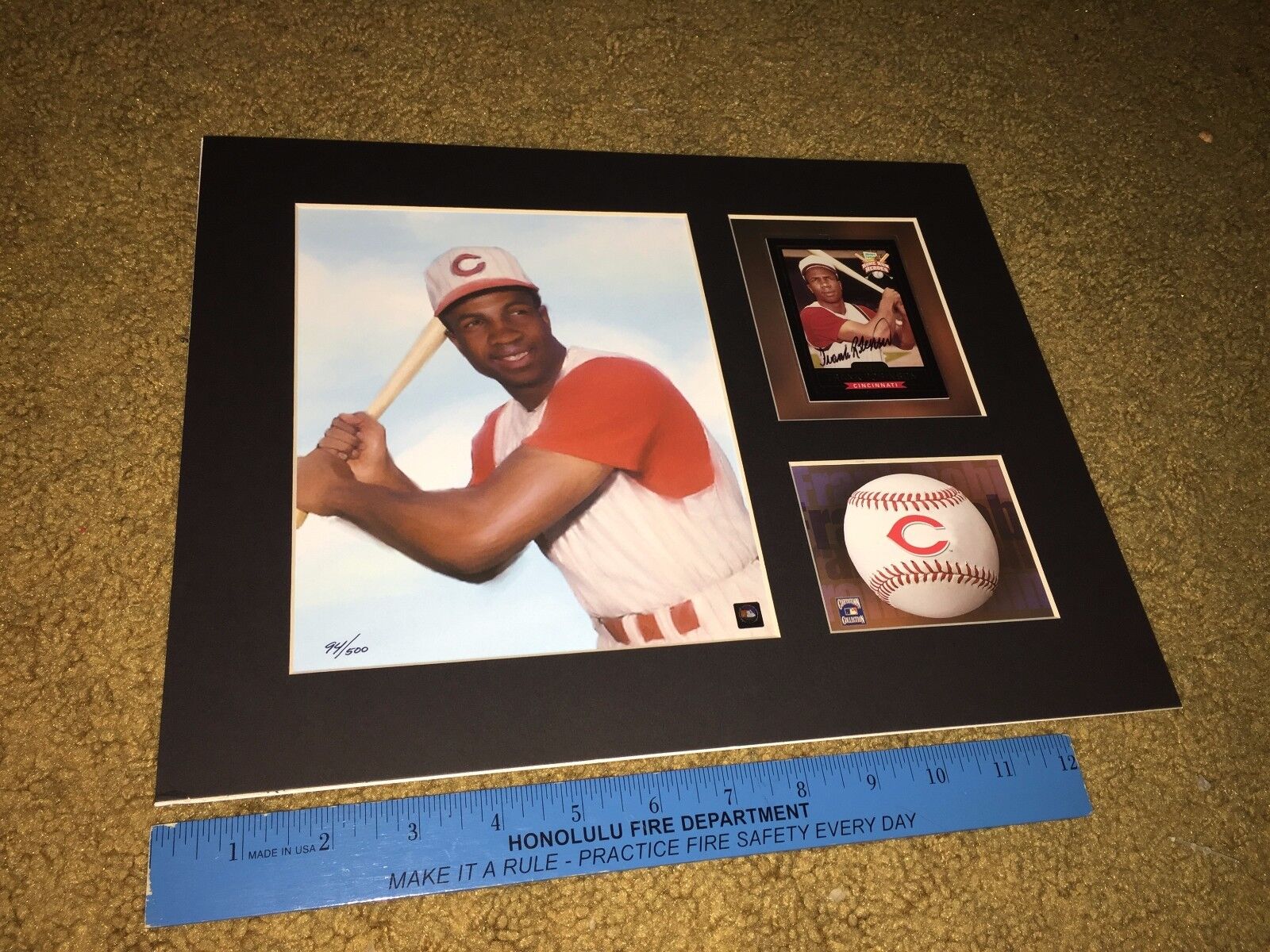 FRANK ROBINSON SIGNED BASEBALL 11X14 DISPLAY-CARD + 8X10 REDS Photo Poster paintingGRAPH-COA