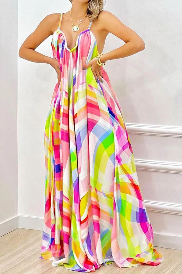 Checked Colorful Swing Maxi Dress