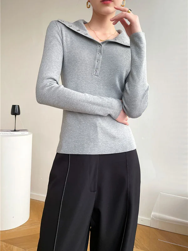 Casual Skinny Loose Solid Color Lapel Collar Pullovers