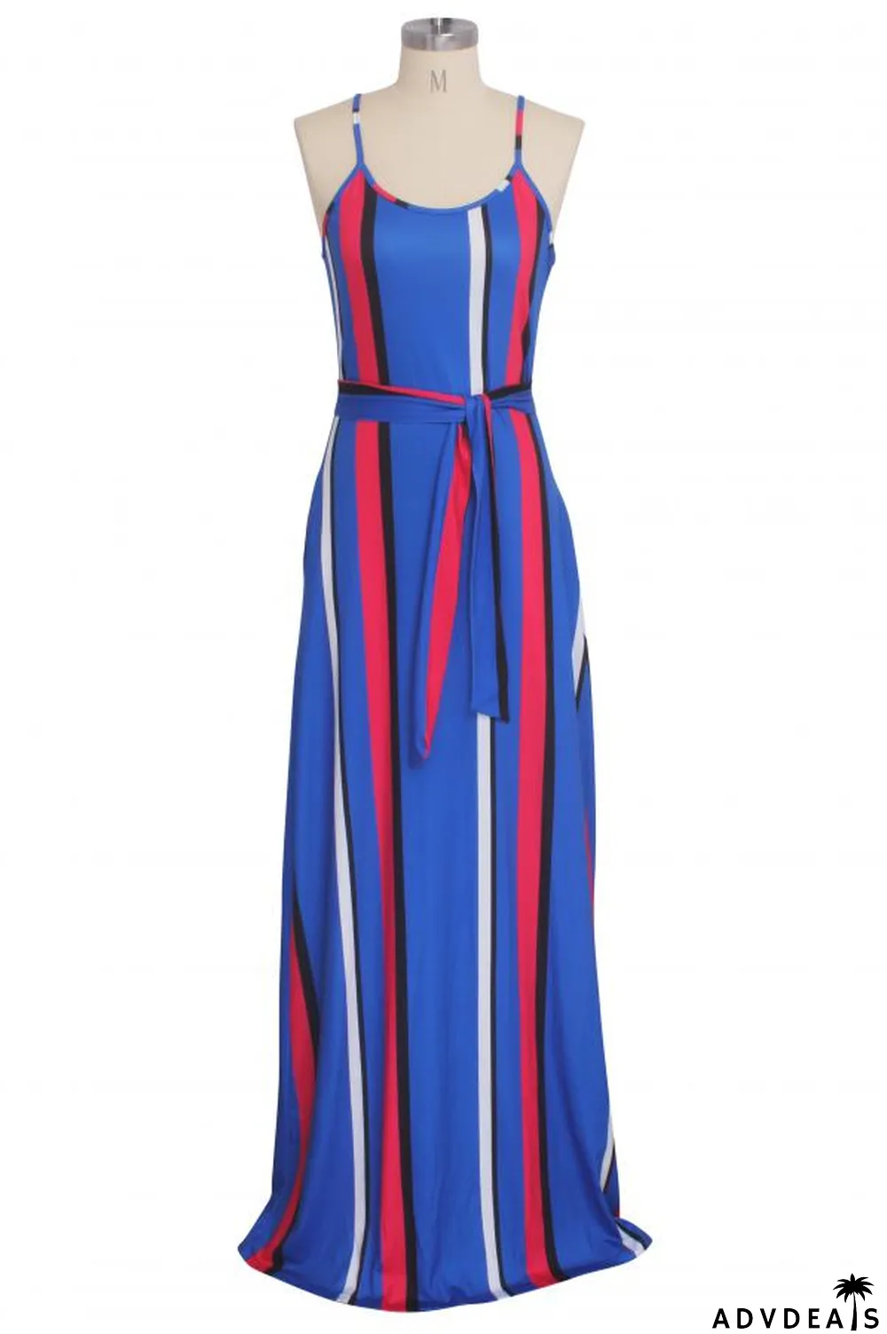 purple Polyester Fashion Sexy Spaghetti Strap Sleeveless Slip A-Line Floor-Length Print asymmetrical Stripe