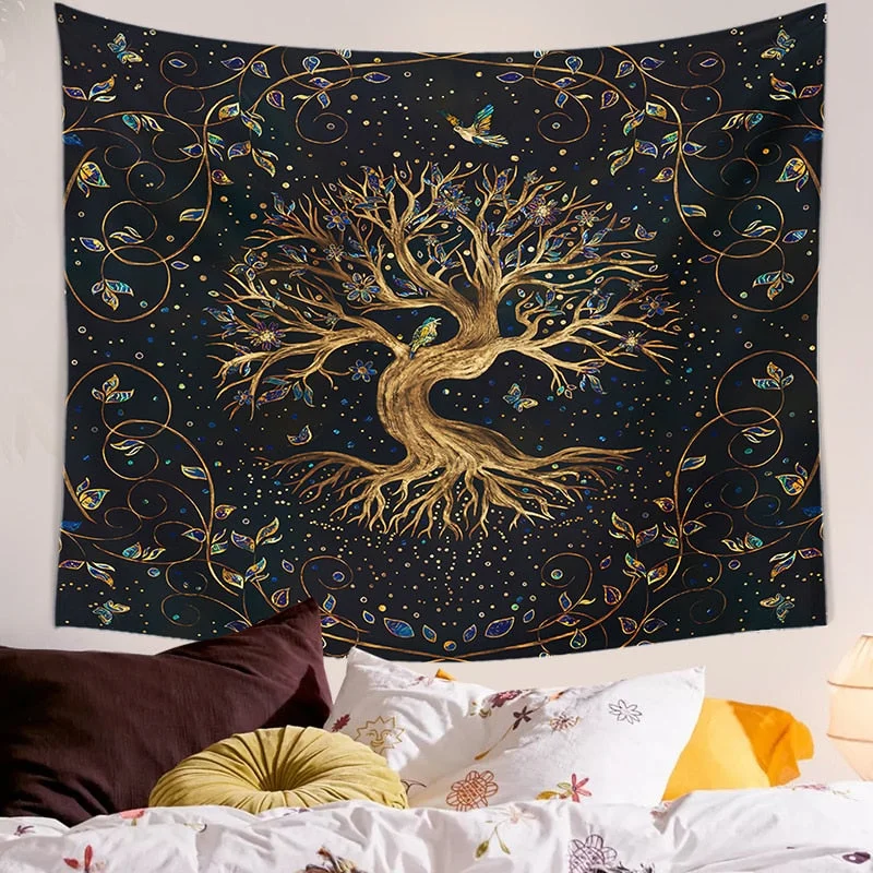 Life Trees Tapestry Wall Hanging Bohemian Decorative Tapestry Hippie Yoga Mat Large Size Sheet Sofa Blanket Bohemian Plant Print